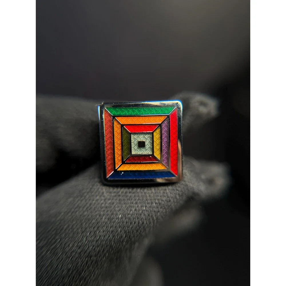 Sterling Silver Multicolor Enamel Mosaic Cuff Links
